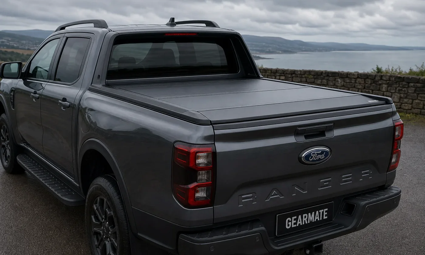 Pickup with covered cargo bed in rainy conditions