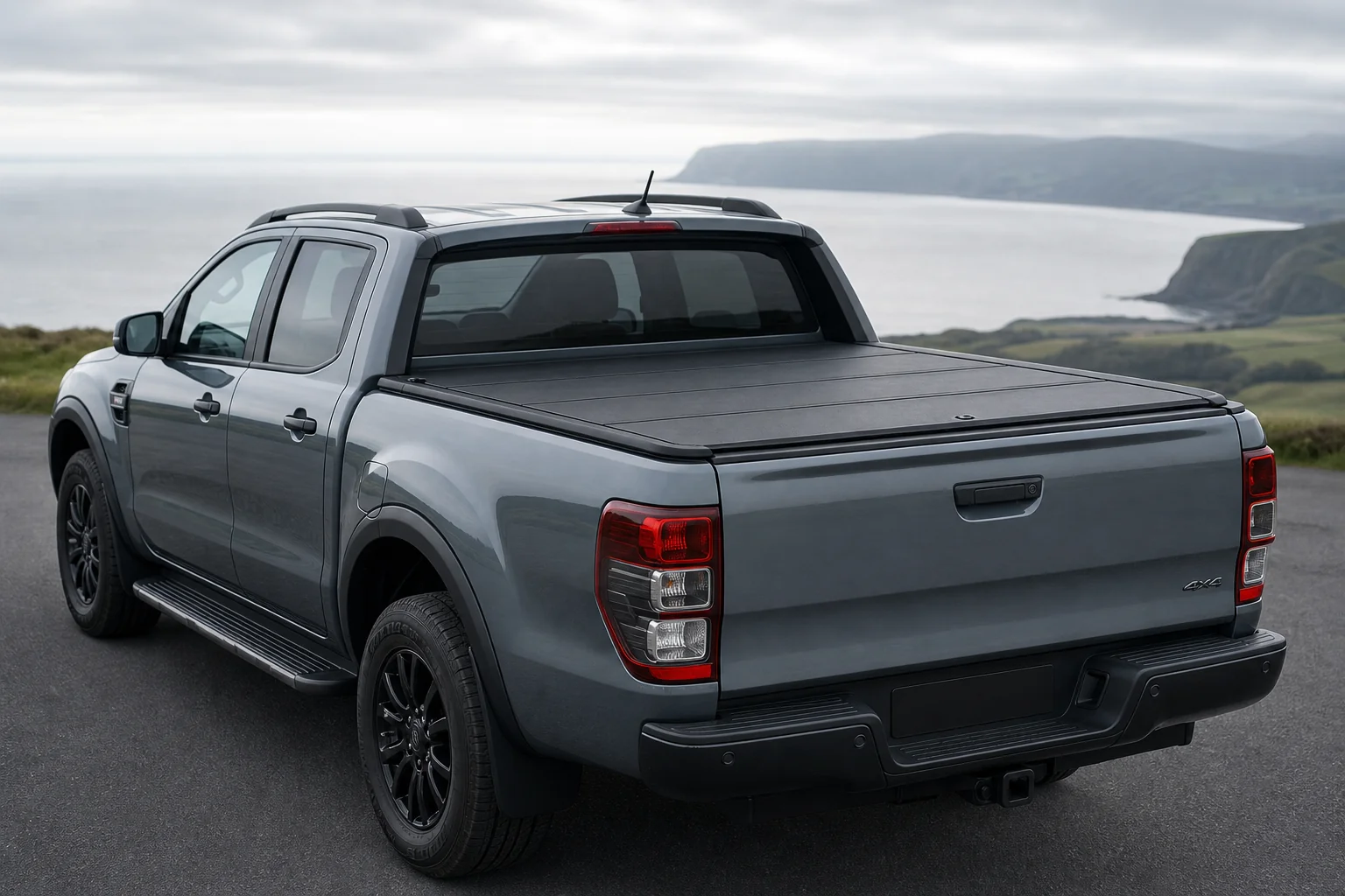 Modern pickup with hard tonneau cover fitted